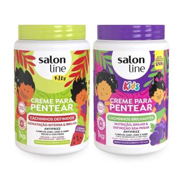Imagem de Kit 2 Cremes De Pentear Melancia + Uva Kids 1Kg Salon Line