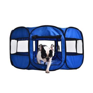 Imagem de Cercadinho para cães Amazon Basics dobrável octogonal 114 cm azul