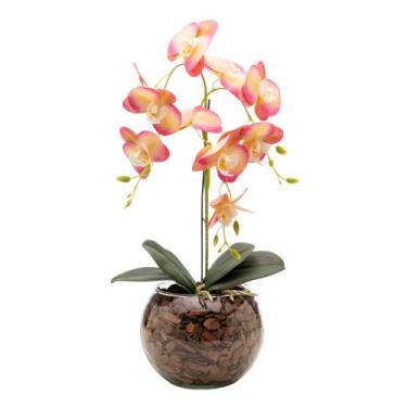 Imagem de Arranjo Orquídea Haste Tripla Silicone 3D Vaso Vidro Decorativo - Flor