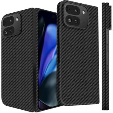 Imagem de Capa fina de fibra de carbono para Google Pixel 9 Pro Fold, capa fina de fibra de aramida 1500D suporta carregamento sem fio para homens e mulheres, preto fosco