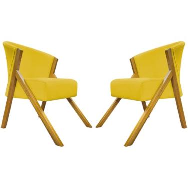 Imagem de Kit 2 Poltronas Para Sala Decorativa Cadeira Reforçada Para Recepção Manicure Sala De Espera Consultório Escritório Confortável You Suede Amarelo Braça Amadeirada