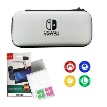 Imagem de Case Bolsa Estojo Nintendo Switch + Película Vidro + 4 Grip - NX, Prat