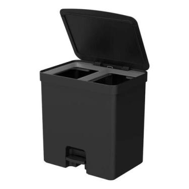 Imagem de Lixeira De Pedal 20 Litros Duplo Compartimento Reciclagem - OU, Preto