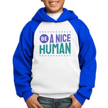 Imagem de Moletom Infantil Be A Nice Human  - Foca na Moda, Branco, Azul, 4
