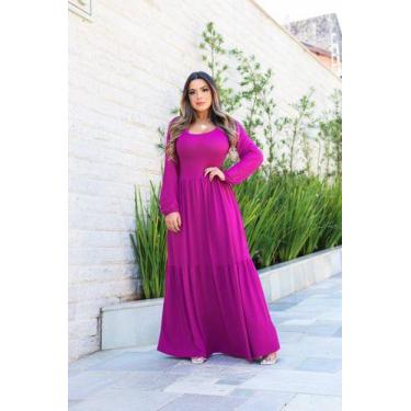 Imagem de Vestido Longo Manga Longa Saia 3 Marias - Luh May, M, Fucsia