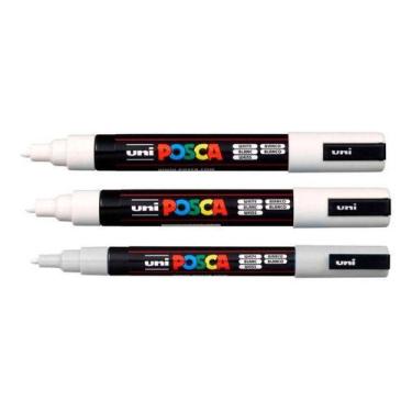 Imagem de Kit 3 Canetas Posca Brancas PC-1M,3M,5M vários modelos - UNI