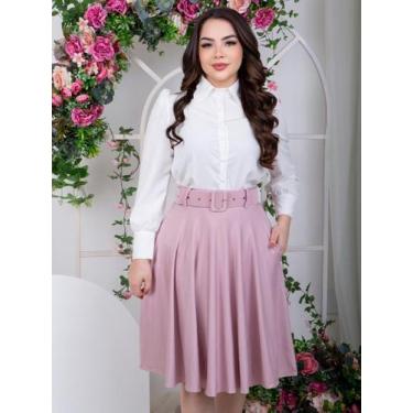 Imagem de Saia Midi Godê Social Elegante com Cinto Evangélico - Fashion, Rose, P