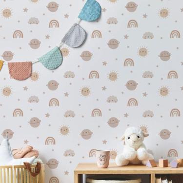 Imagem de Papel de Parede Quarto Bebê Estrelas e Arco-íris 57x270cm - Quartinhos
