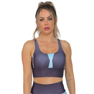 Imagem de Top Feminino Fitness Black Stripes Preto Azul - Manalinda, Preto, Azul