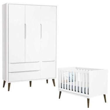Imagem de Berço Americano E Guarda Roupa 3 Portas Infantil Theo Branco Acetinado