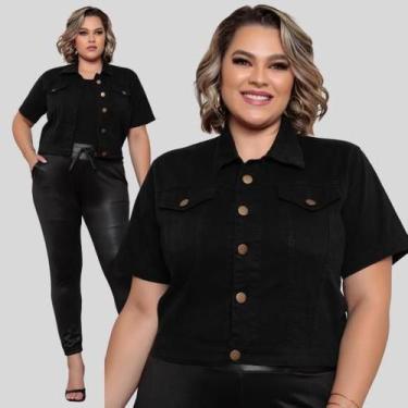 Imagem de Camisa Jeans Plus Size Feminina Cropped Manga Curta - La Rosaflor, Pre