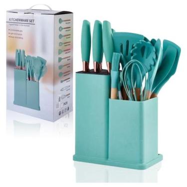 Imagem de Kit Utensilios Silicone 19 peças cabo de madeira sem BPA - BH Imports,