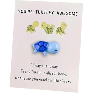 Imagem de Mini tartaruga abraçada de bolso, presente inspirador incrível You're Turtley com cartão, cartões de agradecimento, mini tartaruga marinha figura presente de abraço de bolso para amigos e família,