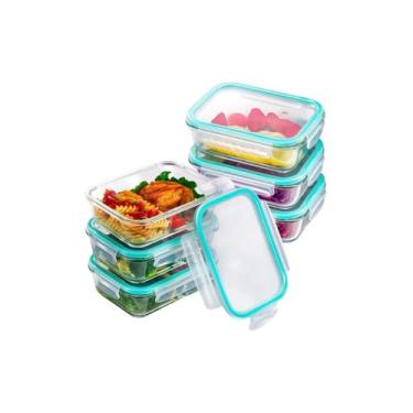 Imagem de Kit 4 Marmitas de Vidro 640ML Resistente a Calor com Travas na Tampa -