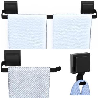 Imagem de Kit Acessórios Para Banheiro 3 Peças Ventosa Preto SF.Max - ShopForte