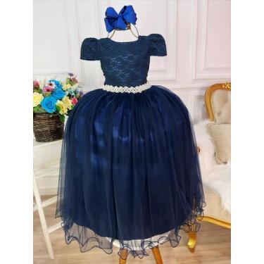 Imagem de Vestido infantil azul marinho tule e renda longo dama luxo - enjoy, 6