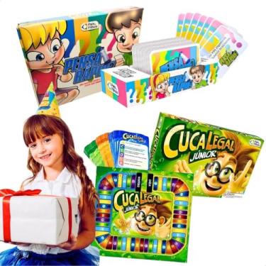Imagem de Kit Jogos Tabuleiro infantil 2 em 1 Cuca Legal Jr Educativo + Brinquedo Pensa Rápido Jogo de perguntas cartas infantis pedagogicos presente menino menina