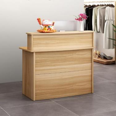 Imagem de Mesa de recepção com balcão, balcão de recepção com gavetas bloqueáveis, para salão de beleza, supermercado, loja de conveniência, loja de roupas, loja de chá de leite, empresa, nogueira clara, 100 cm