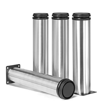 Imagem de Masendelk Pernas de móveis de metal de 25 cm, de aço inoxidável, pernas de metal prateadas, pernas redondas de armário para mesa de centro, prateleiras de sofá, mesa, pacote com 4