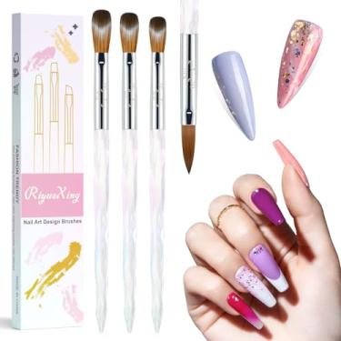 Imagem de RIYUEXING Conjunto de 3 Pincéis de Acrílico para Unhas, Tamanho 8/10/12, Pincéis Profissionais para Aplicação de Acrílico, Pincel de Pó Acrílico para Arte Em Unhas, Faça Você Mesmo, Ferramenta de Mani