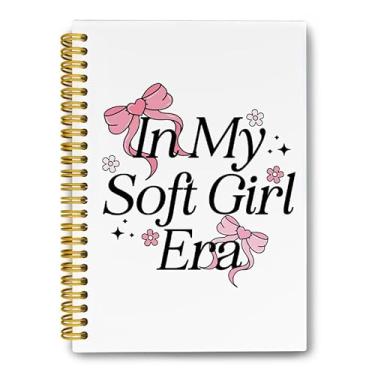 Imagem de LiTiu Caderno de campus espiral com laço rosa, coquete preppy moderno para meninas adolescentes escolares, In My Soft Girl Era, divertido e fofo, caderno espiral 80 folhas 14 x 21 cm
