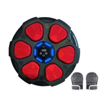 Imagem de Pegciuho Máquina de boxe musical, almofada de perfuração, alvo de reação, treinador de boxe, alvo eletrônico de boxe para kickboxing, sanda fitness, Vermelho Preto Tem Luvas