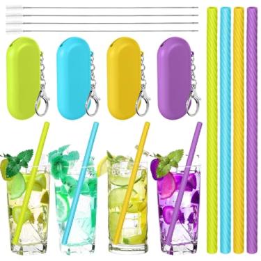 Imagem de Meanplan Canudos de silicone com estojo canudos reutilizáveis conjunto de canudos portáteis dobráveis de silicone para festa com canudo frio ou quente com estojo de transporte, escovas de limpeza de