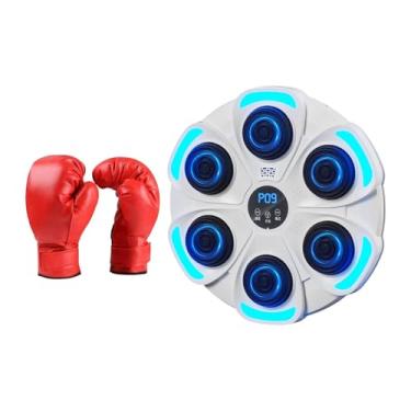 Imagem de oshhni Máquina de boxe musical, treinador de boxe, alvo de parede de boxe eletrônico ajustável e iluminado com luvas para exercício de kickboxing, Branco
