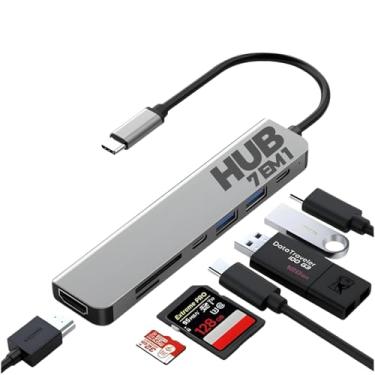 Imagem de Adaptador Hub USB C 7 em 1, Conversor USB C para HDMI, 2 Portas USB 3.1, 2 Portas de Dados Tipo-C de 5Gbps, Porta HDMI 4K, Carregamento PD 87W, Leitor de Cartão SD, para iPad Pro, MacBook Pro Premium