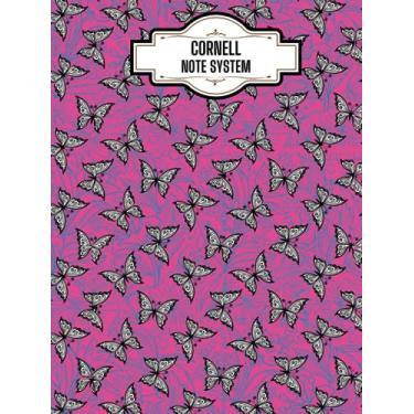 Imagem de CORNELL NOTE SYSTEM: note taking notebook organized - butterfly journal pink cover with index and page numbers