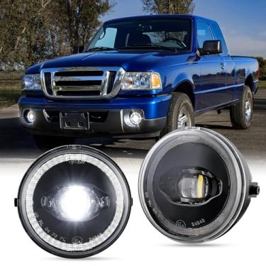 Imagem de HTZCMOTO Faróis de neblina dianteiros de LED redondos de 11,4 cm com anel de halo DRL compatível com F150 2006-2014, Ranger 2008-2011, Expedição 2007-2015, kit de luz de neblina de para-choque