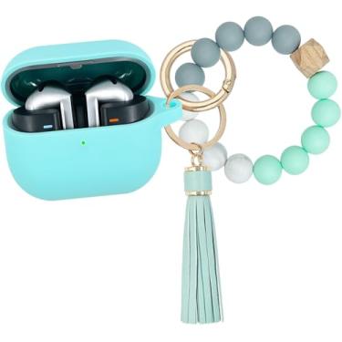 Imagem de Compatível com Samsung Galaxy Buds 3, capa protetora de silicone para Galaxy Buds 3 Pro com chaveiro de pulseira (verde menta)
