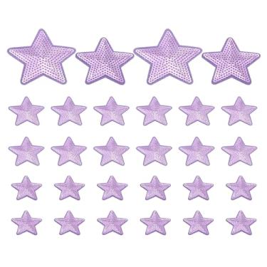 Imagem de PATIKIL Retalhos de lantejoulas com estrela de ferro, 28 peças costuradas em aplique bordado lantejoulas glitter remendos para sapatos faça você mesmo, roupas, chapéus, mochilas, fantasia, roxo