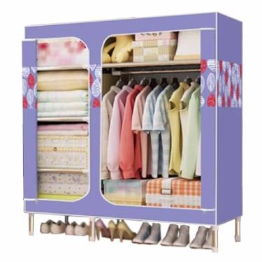 Imagem de Guarda-roupa Armário grande com zíper totalmente fechado, armação de tubo de aço, pano de cetim, guarda-roupa resistente, durável, simples para quarto armário