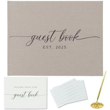 Imagem de Gooji Livro de visitas de casamento de linho 2025 para sua recepção de casamento - Livro de visitas simples e elegante para fazer login e adicionar fotos Polaroid - O livro de visitas perfeito para