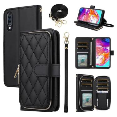 Imagem de Furiet Argyle Capa carteira para Samsung Galaxy A50 A50S A30S com alça de pulso, 9+ compartimentos para cartões com zíper e suporte, capa de celular quadriculada para A 50 50S 30S S50 50A SM A505G
