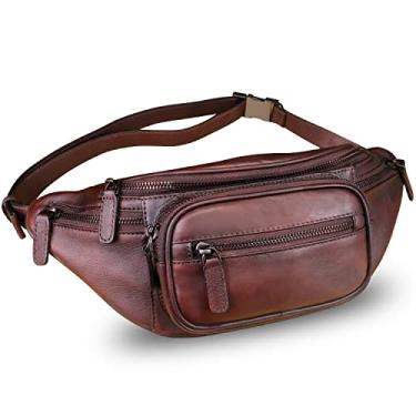 Imagem de Pochete de couro genuíno para mulheres e homens, bolsa de cintura moderna, bolsa tiracolo de ombro, mochila tiracolo, Café, 13.77 x 3.54 x 5.11 inches