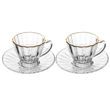 Imagem de LYOR - Conjunto 2 xícaras para Café de Cristal com Fio de Ouro e Pires Radial 70ml