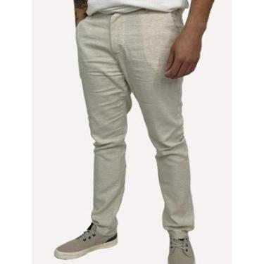 Imagem de Calça King & Joe Sarja Masculina Slim Linho Elastano Off-White-Masculino