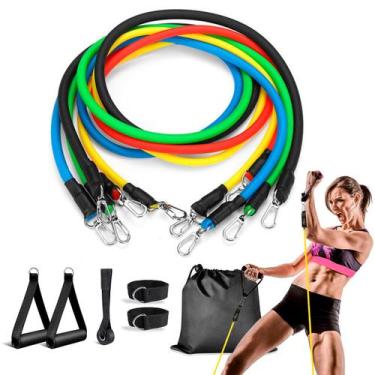 Imagem de Kit Elástico Extensor 11 Itens Musculação Funcional Fisioterapia Trein
