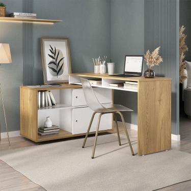 Imagem de Mesa Escrivaninha Home Office 2 Portas Flex Olmo/Branco - Artany
