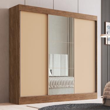 Imagem de Guarda Roupa Casal com Espelho 3 Portas de Correr 100 MDF Michigan Doripel - Castanho Nude