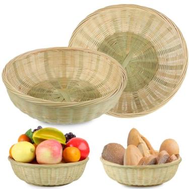 Imagem de Cesta de frutas feita à mão de bambu natural * 2 pacotes de 24 x 7 cm, cesta de armazenamento de frutas, frutas e ovos, cesta de pão bonita reutilizável e leve