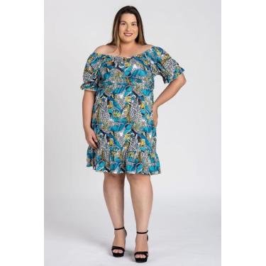 Imagem de Vestido Feminino Plus Size Mangas Bufante Malha Confort Detalhes Babad