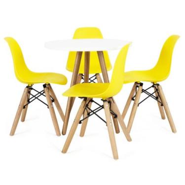 Imagem de Kit Mesa Infantil Branca 50cm Redonda e 4 Cadeira Eiffel Infantil - E-