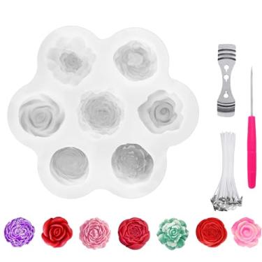 Imagem de Conjunto de moldes de vela de silicone para fabricação de velas, 1 peça de moldes de vela de resina 3D, moldes de vela de silicone com flores, kit de fabricação de moldes de vela de concreto (flores)