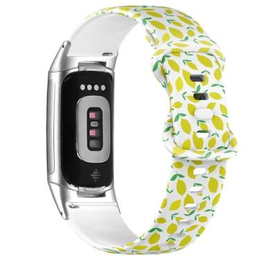 Imagem de Pulseira de silicone macio compatível com Fitbit Charge 5/Fitbit Charge 6 (Lemon) para mulheres e homens