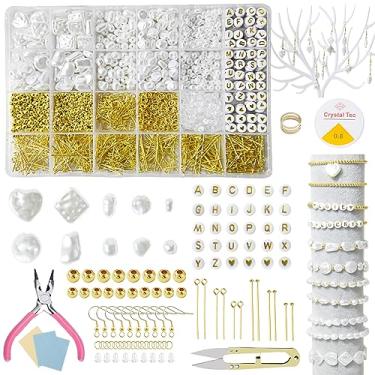 Imagem de XKCWXY Kit de contas de pérolas para fabricação de joias de imitação de ABS berloques de contas 10 estilos DIY para pulseira brinco colar decoração artesanal (1000 polegadas no total)