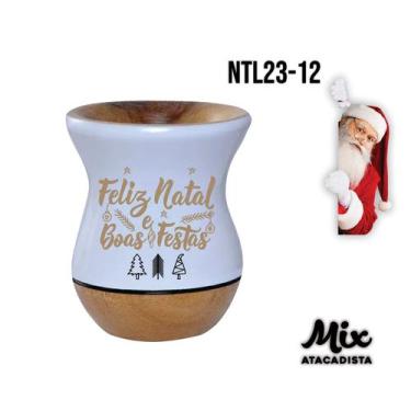 Imagem de Cuia de Madeira Premium Branca Personalizada Natal - Mix Atacadista, P