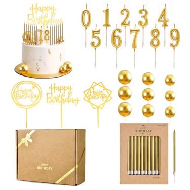Imagem de PHD CAKE 46 velas douradas de aniversário, 10 velas com número de bolo, 9 enfeites de bolo, 3 topos de bolo de aniversário, celebração de festa